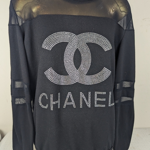 Bling Long Sleeve Blouse with Sheer Shoulders 100% Intact Logo on Front - Picture 3 of 9